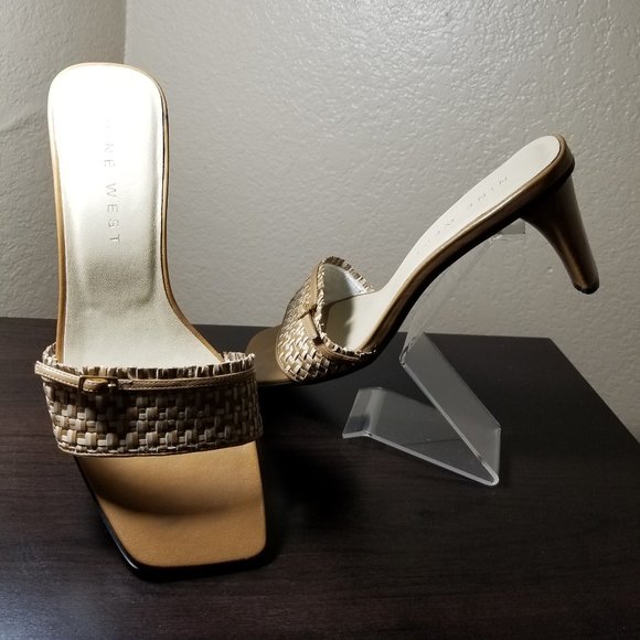 Nine West- 6M -Tan & White Heeled Slide Sandals - Picture 2 of 7